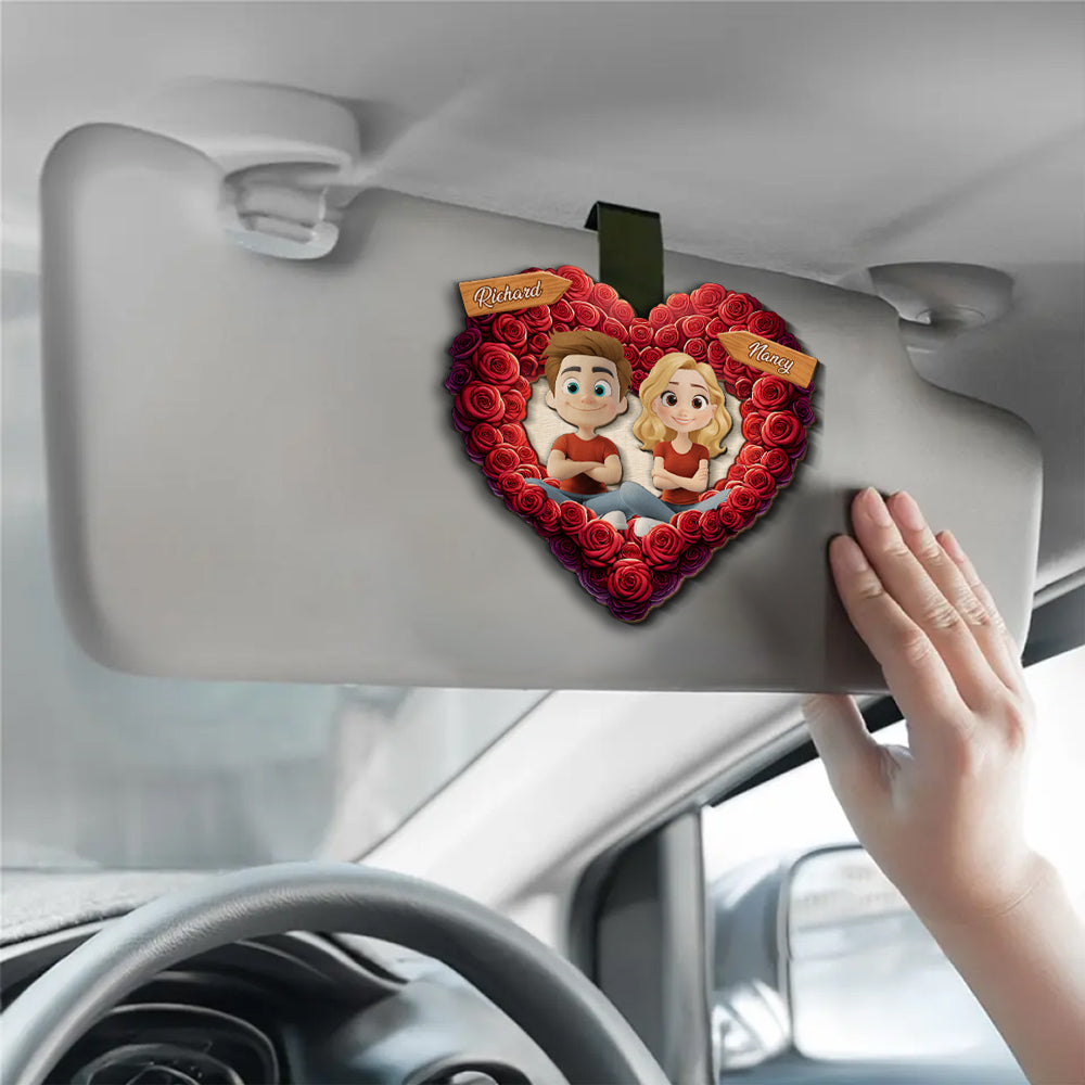 Romantic Rose Heart Couple - Personalized Custom Car Visor Clip