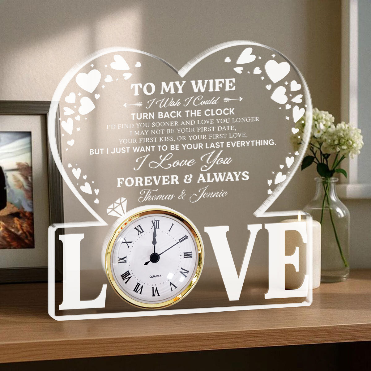 Forever And Always - Personalized Custom Acrylic Desk Clock Plaque