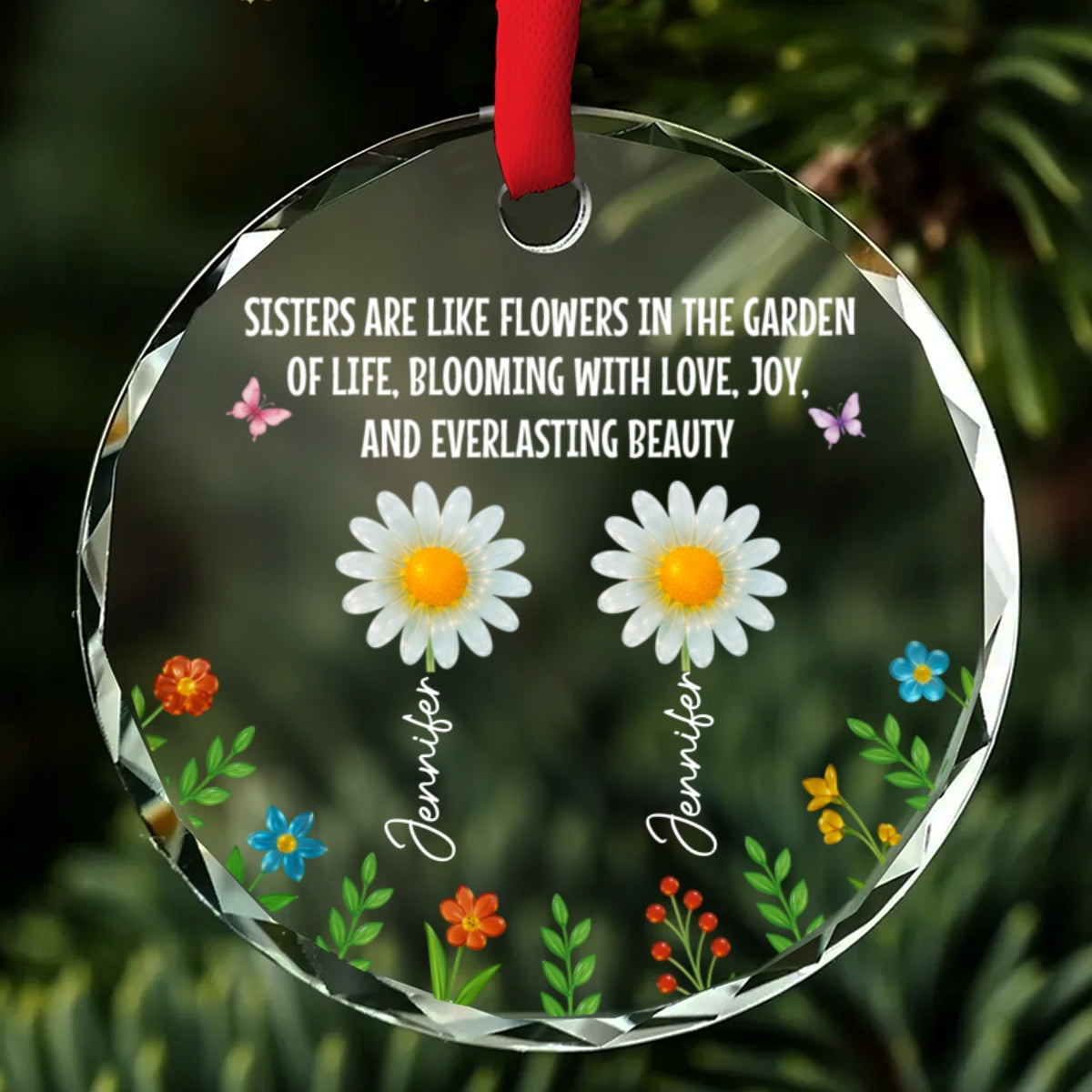 Sisters Bloom With Love And Joy - Personalized Custom Glass Ornament