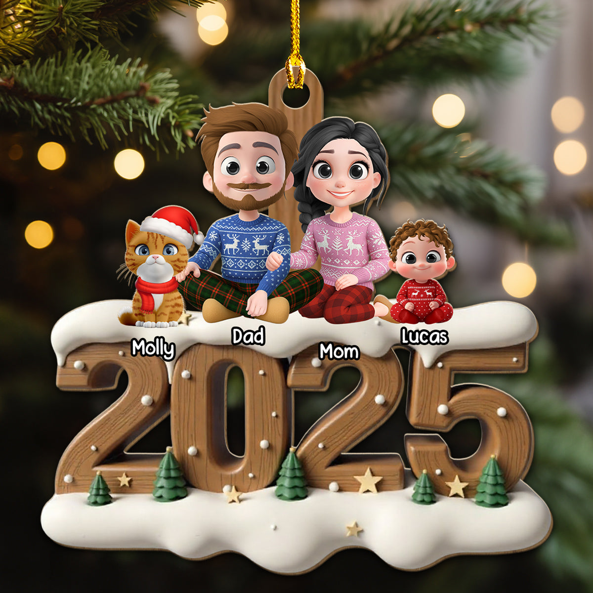 As A Family With Cats - Personalized Custom 3D Effect Wood Ornament