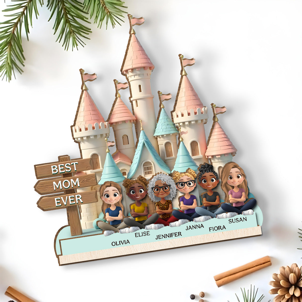 Best Mom Ever Version 2 - Personalized Custom 2-Layer Wood Plaque With Flat Base