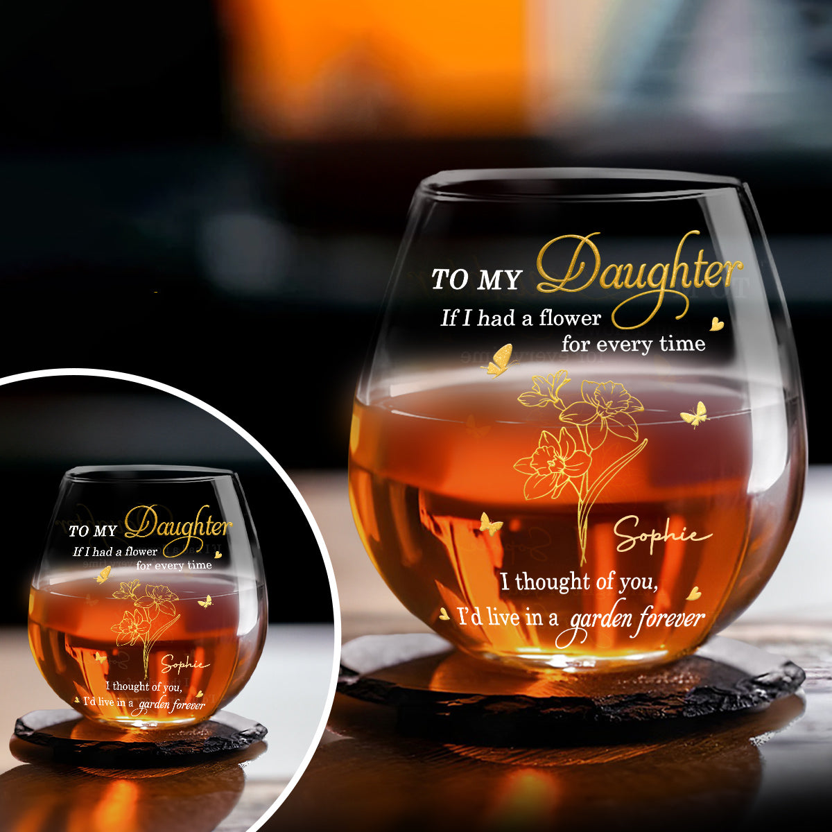 Always Thinking of You Daughter - Personalized Custom Wine Glass