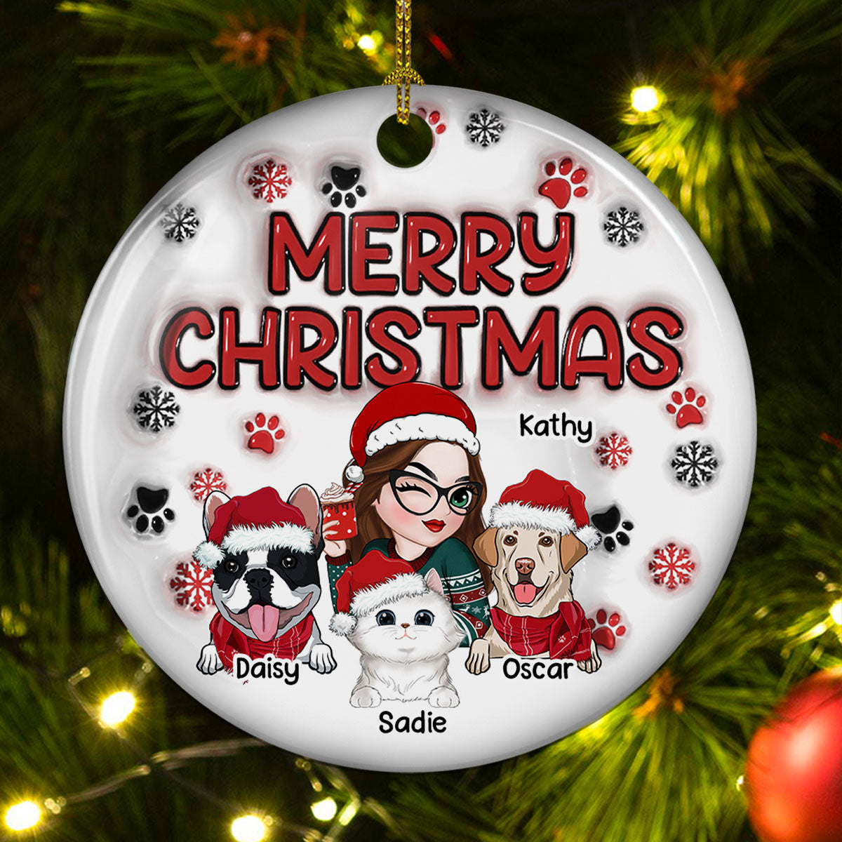 Merry Christmas Fur Mom - Personalized Custom 3D Inflated Effect Ceramic Ornament