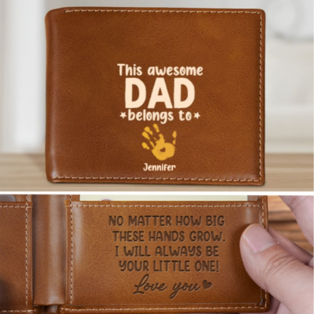 This Awesome Dad Belongs To - Personalized Custom Printed Men Leather Wallet