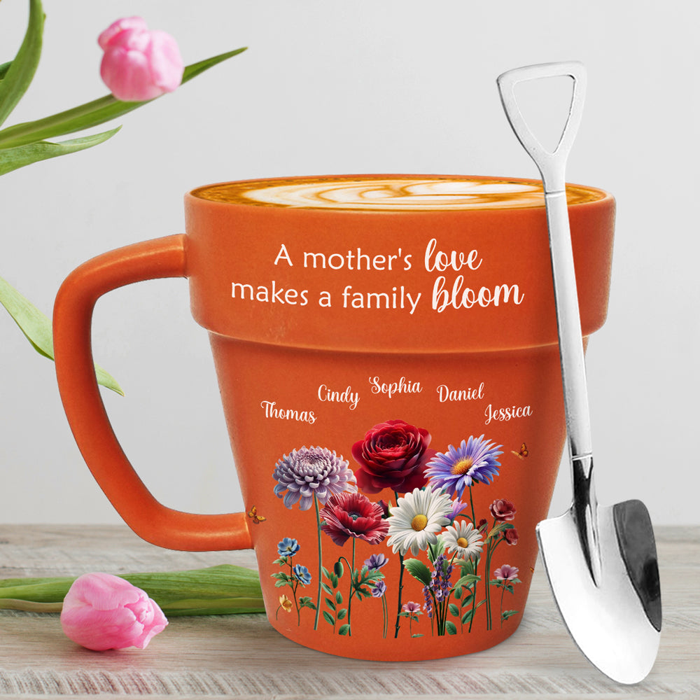 Love Makes A Family Bloom - Personalized Custom Plant Pot Mug