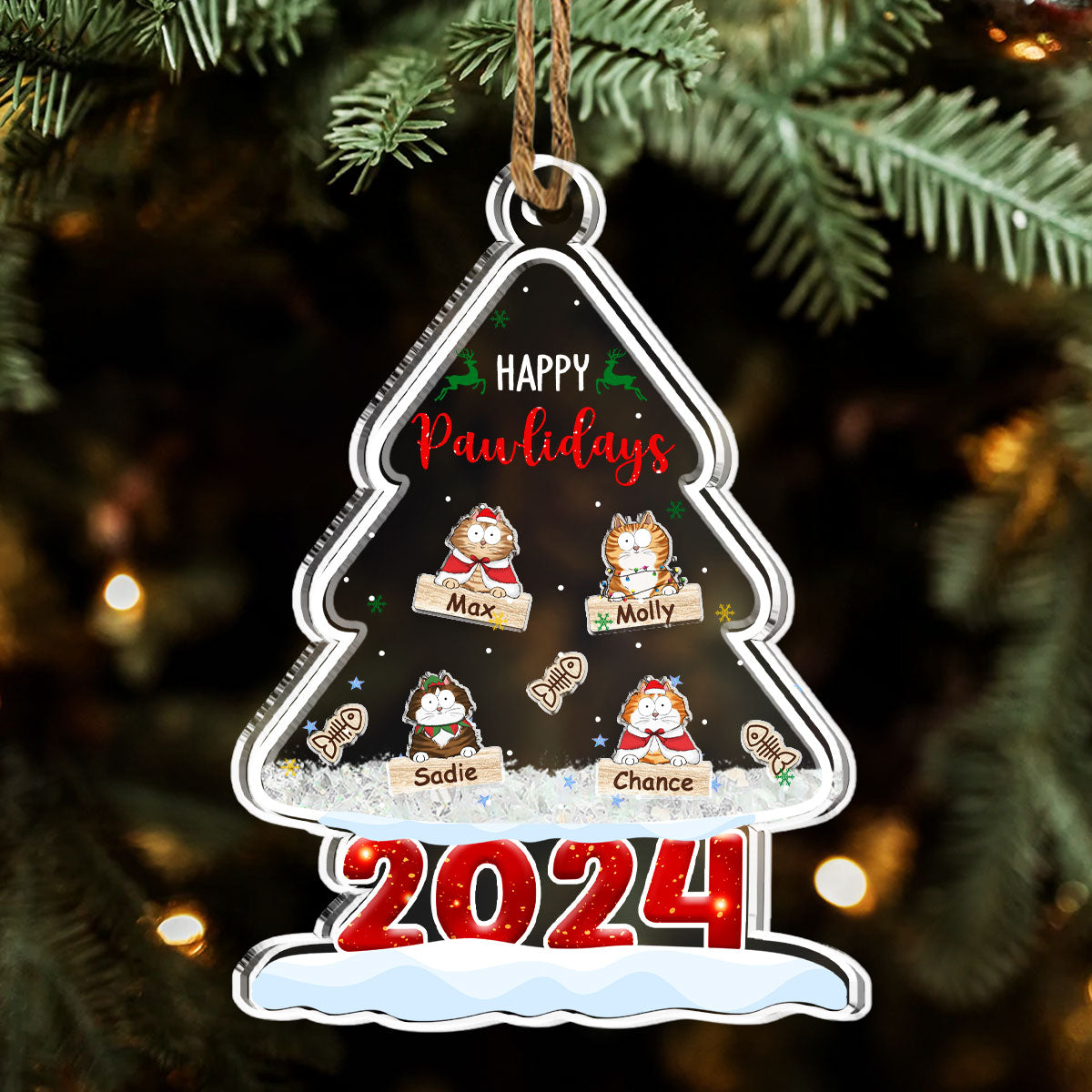 Happy Pawlidays 2024 - Personalized Custom Acrylic Shaker Ornament