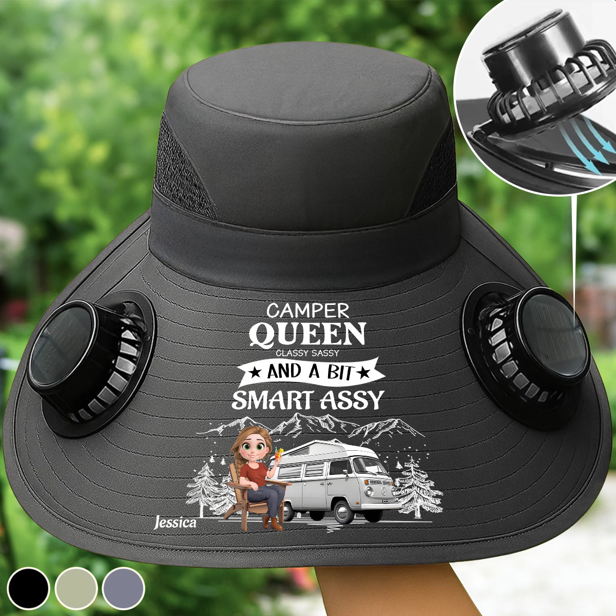 Truly A Queen Of Campers - Personalized Custom Solar Fan Hat