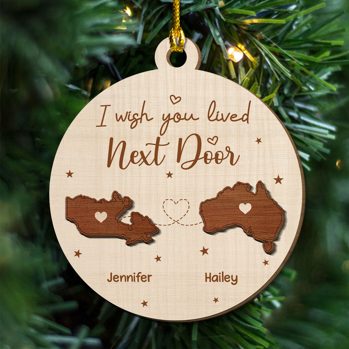 I Wish We Lived Close International - Personalized Custom Freeshape 2-Layered Wood Ornament