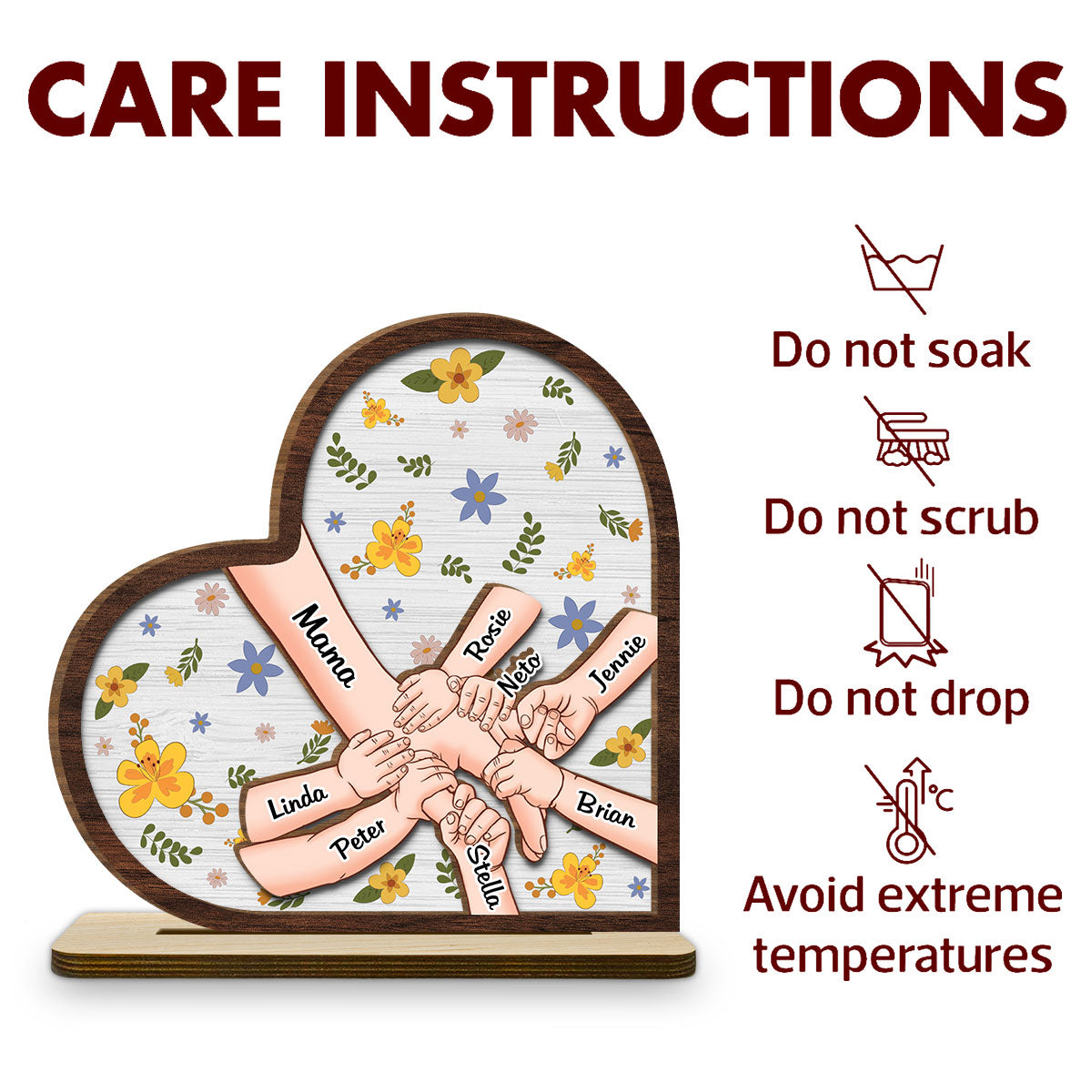 Hold Our Hands - Personalized Custom 2-Layer Wood Plaque With Flat Base