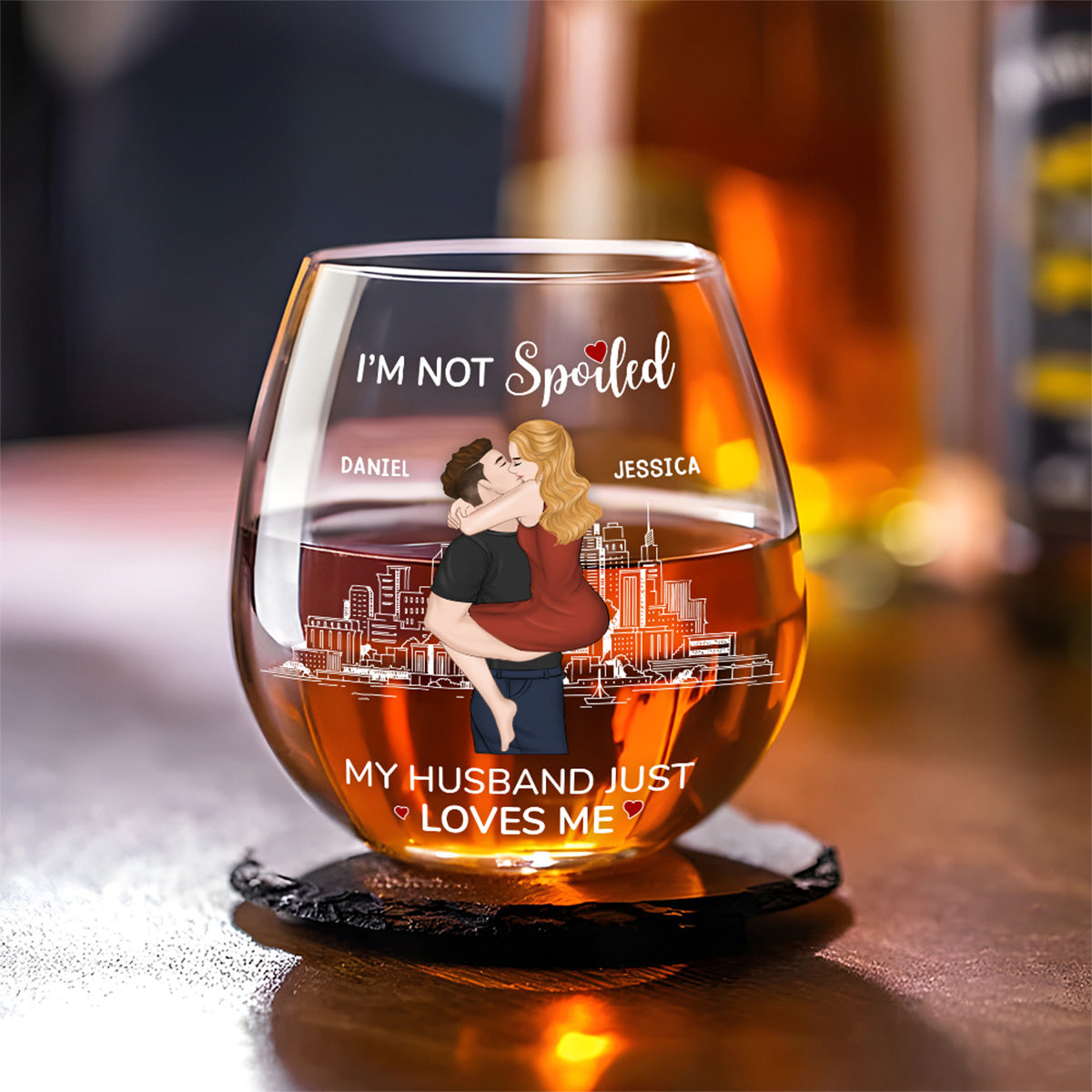 Husband Just Loves Me - Personalized Custom Wine Glass
