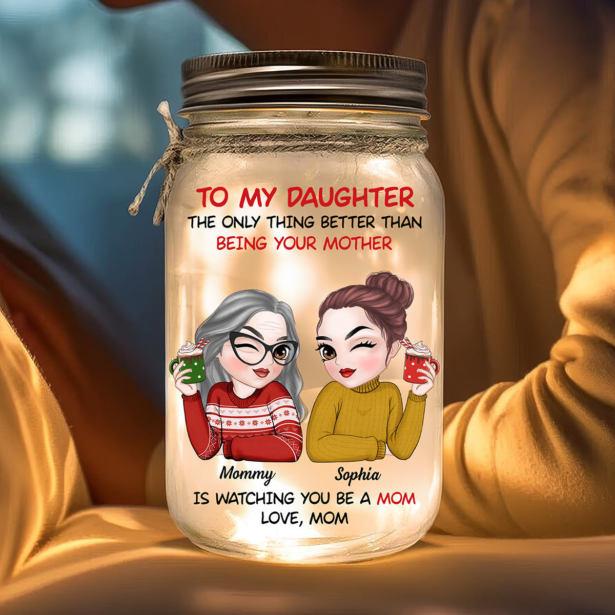 To My Daughter Merry Christmas - Personalized Custom Mason Jar Light