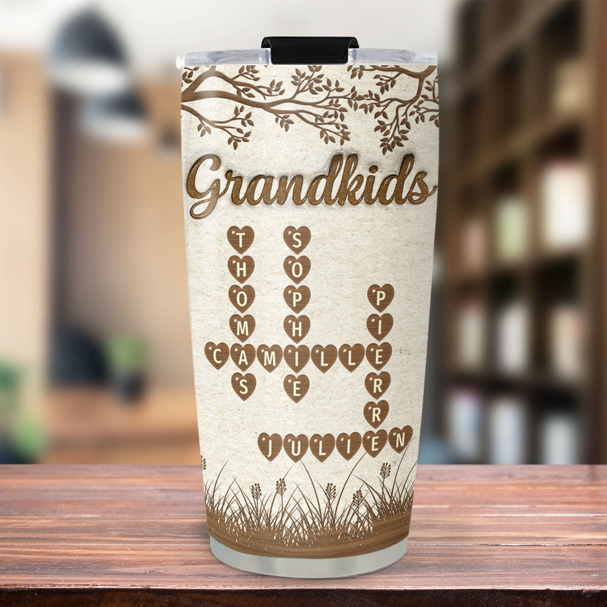 Grandkids Fill Life With Love Crossword - Personalized Custom 3D Inflated Effect Tumbler