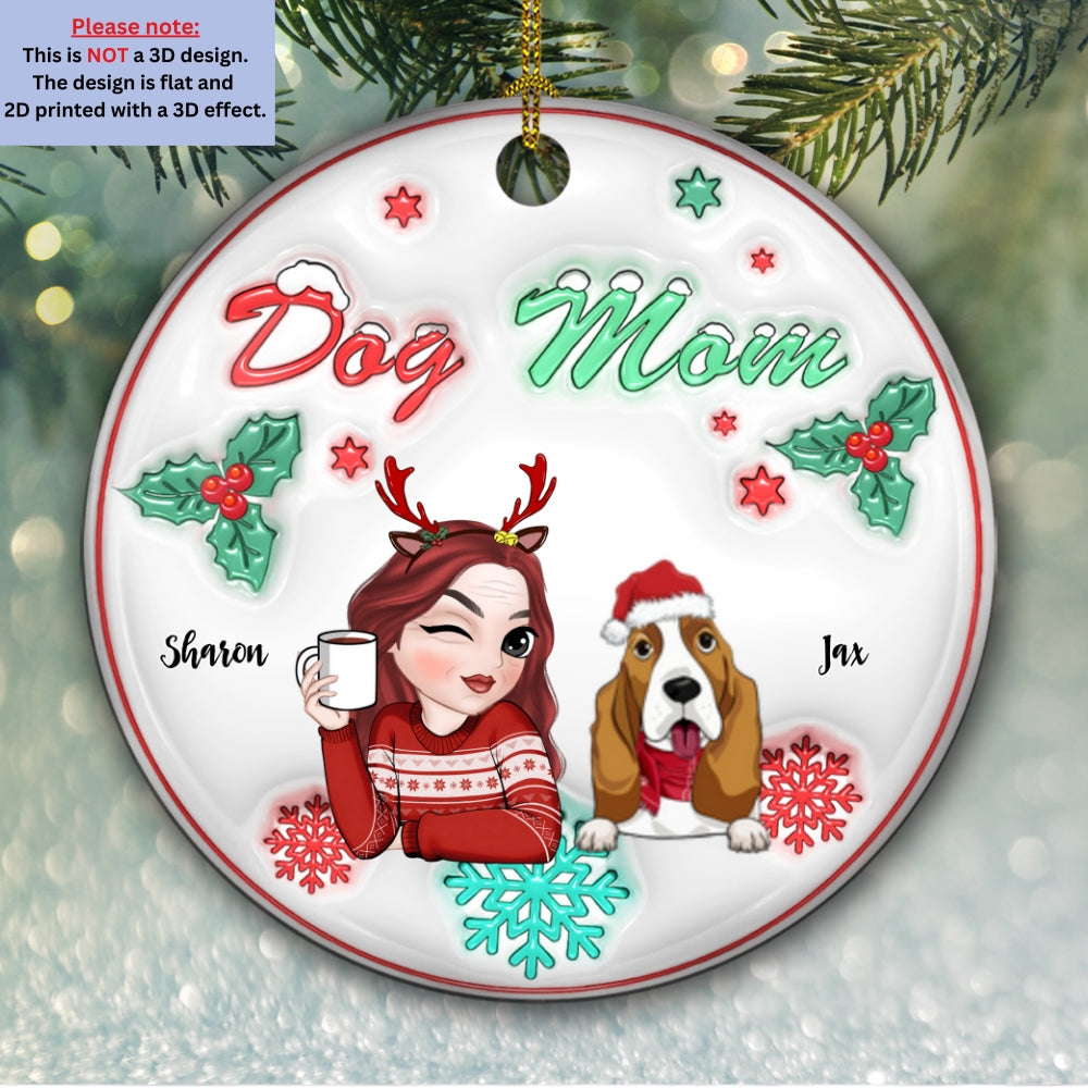 Dog Mom Pastel - Personalized Custom 3D Inflated Effect Ceramic Ornament