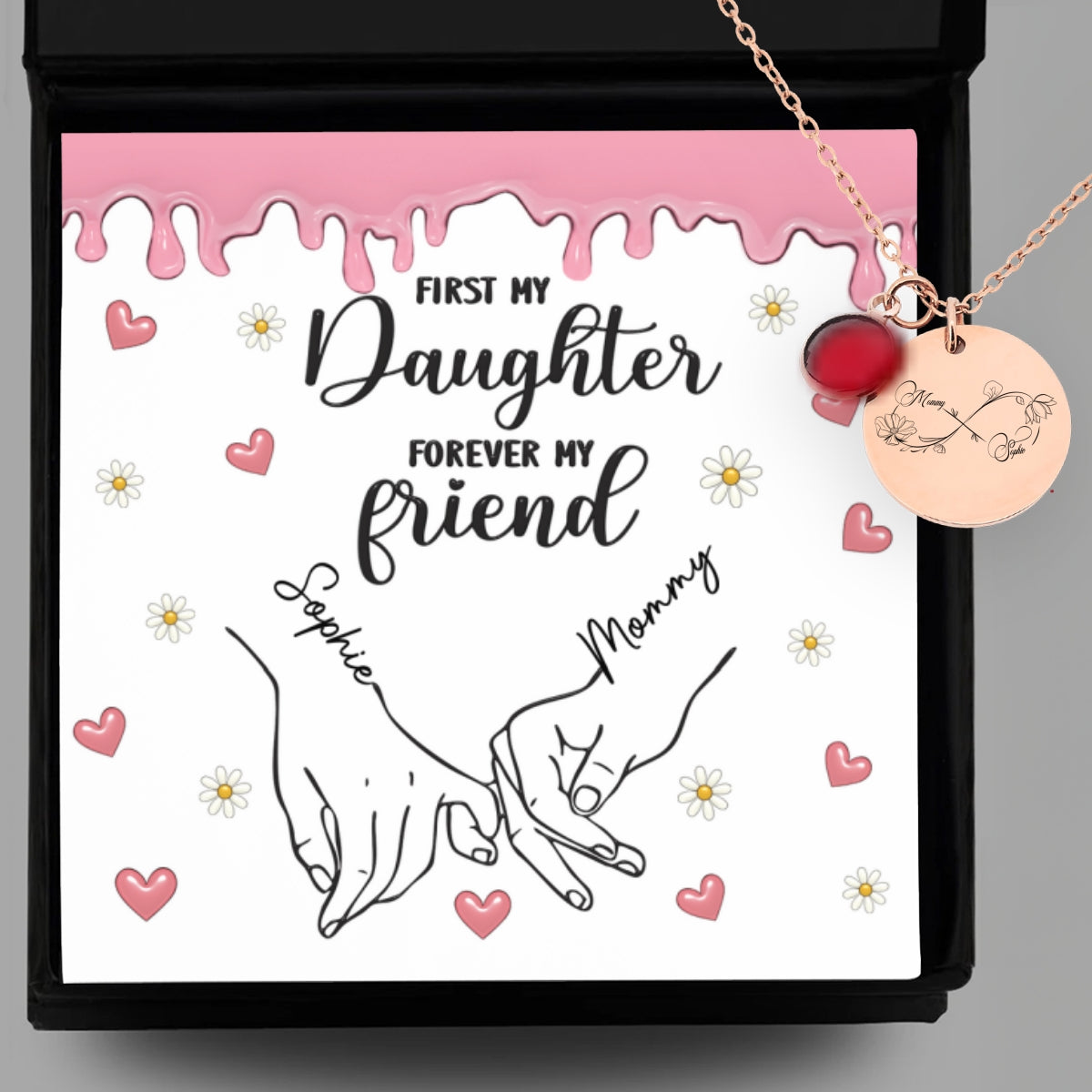 First My Daughter Forever My Friend - Personalized Custom Birthstone Necklace With Message Card