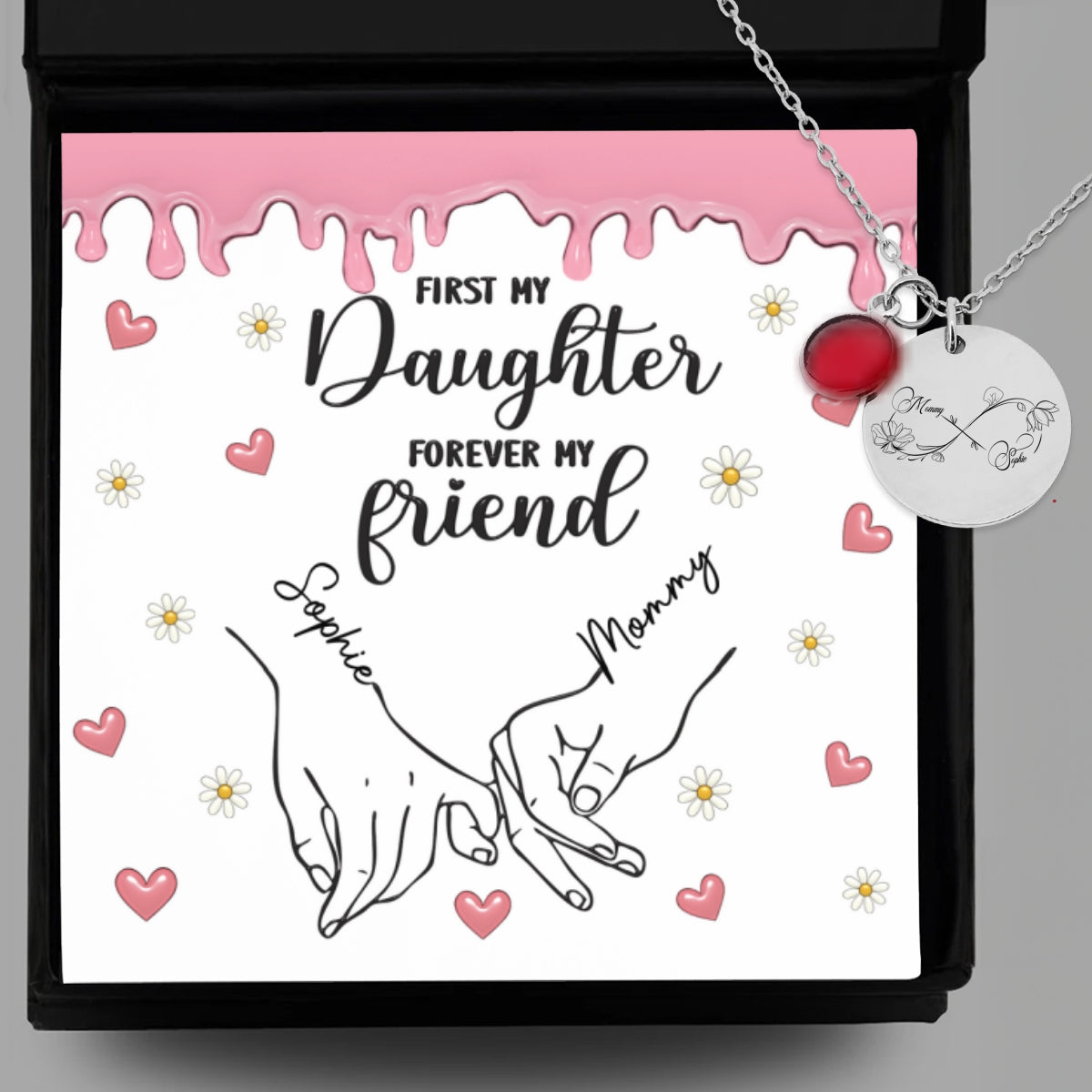 First My Daughter Forever My Friend - Personalized Custom Birthstone Necklace With Message Card