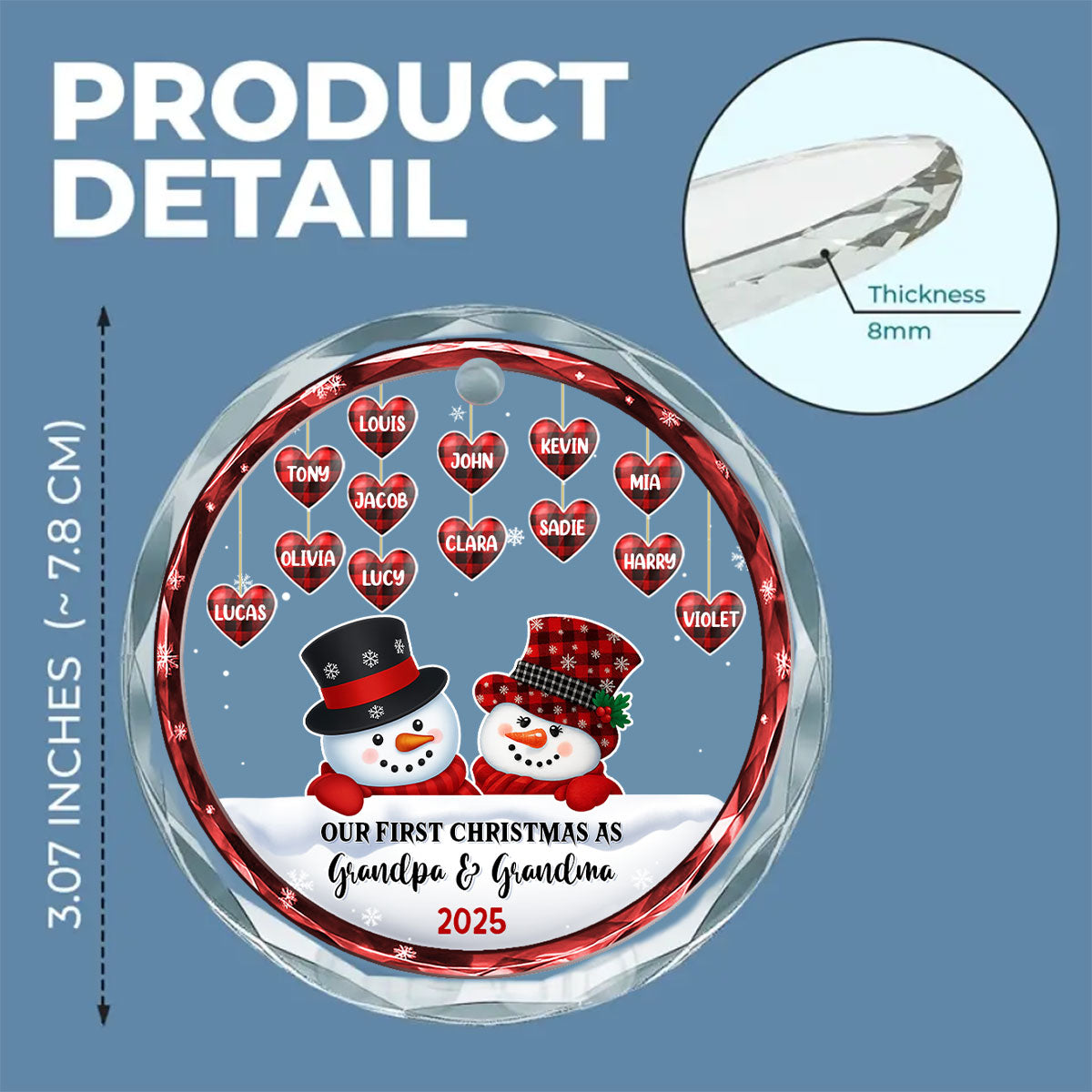 Grandparents Snowman Christmas - Personalized Custom Glass Ornament