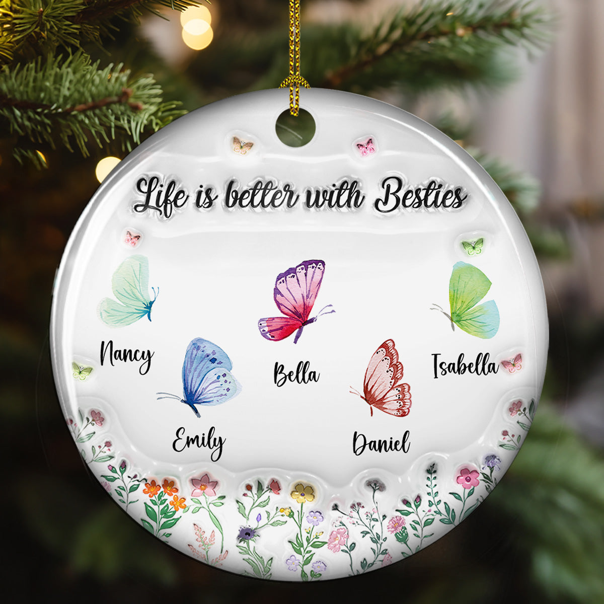 Butterfly Besties Forever - Personalized Custom 3D Inflated Effect Ceramic Ornament