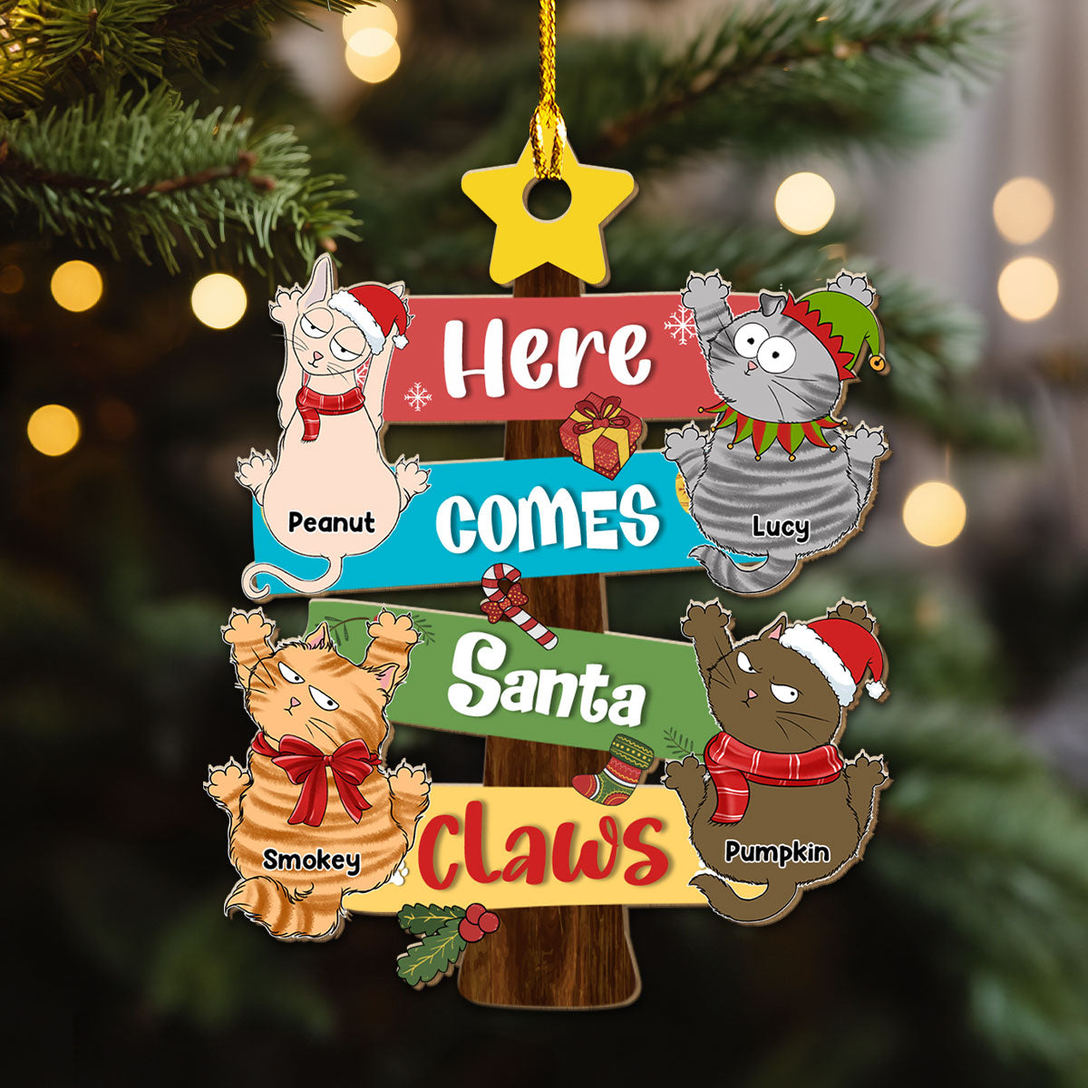 Here Comes Santa Paws - Personalized Custom Wood Ornament