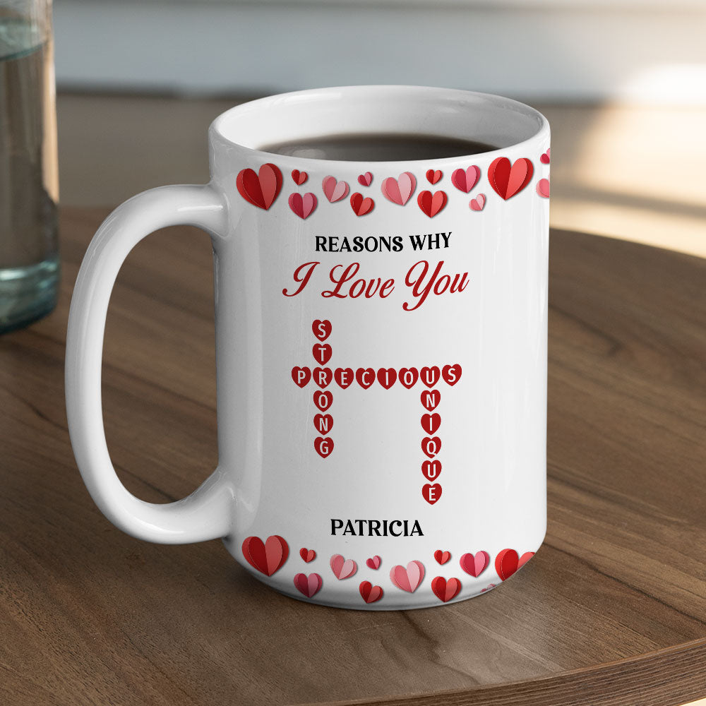Reasons Why I Love You Crossword Art - Personalized Custom Coffee Mug