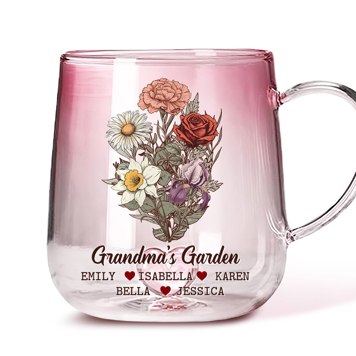 The Garden Of Grandma - Personalized Custom Pink Gradient Glass Mug