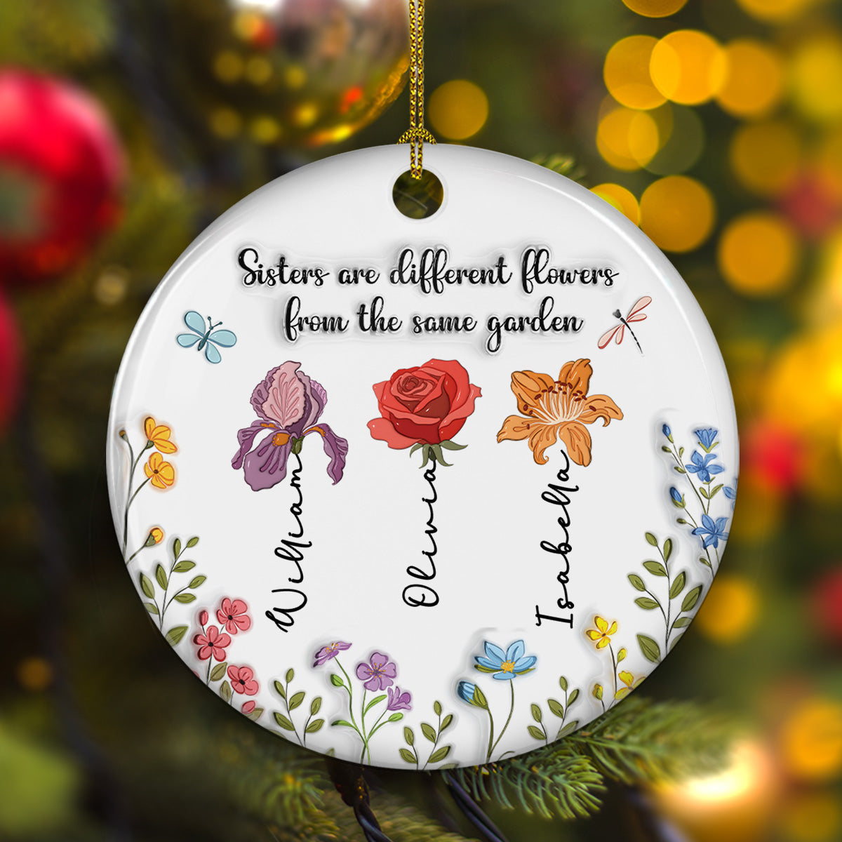A Sister Is A Blossom In The Garden Of Life - Personalized Custom 3D Inflated Effect Ceramic Ornament