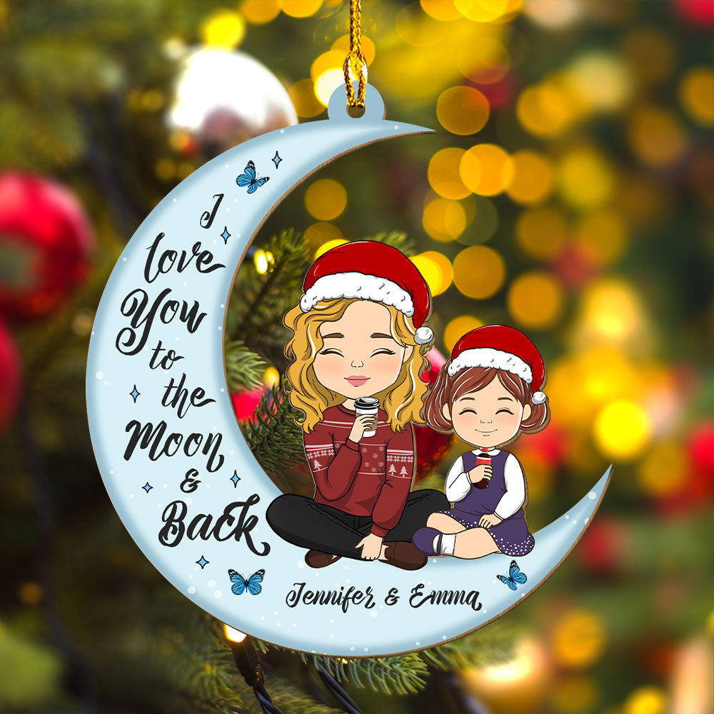 Love You To The Moon And Back - Personalized Custom Wood Ornament