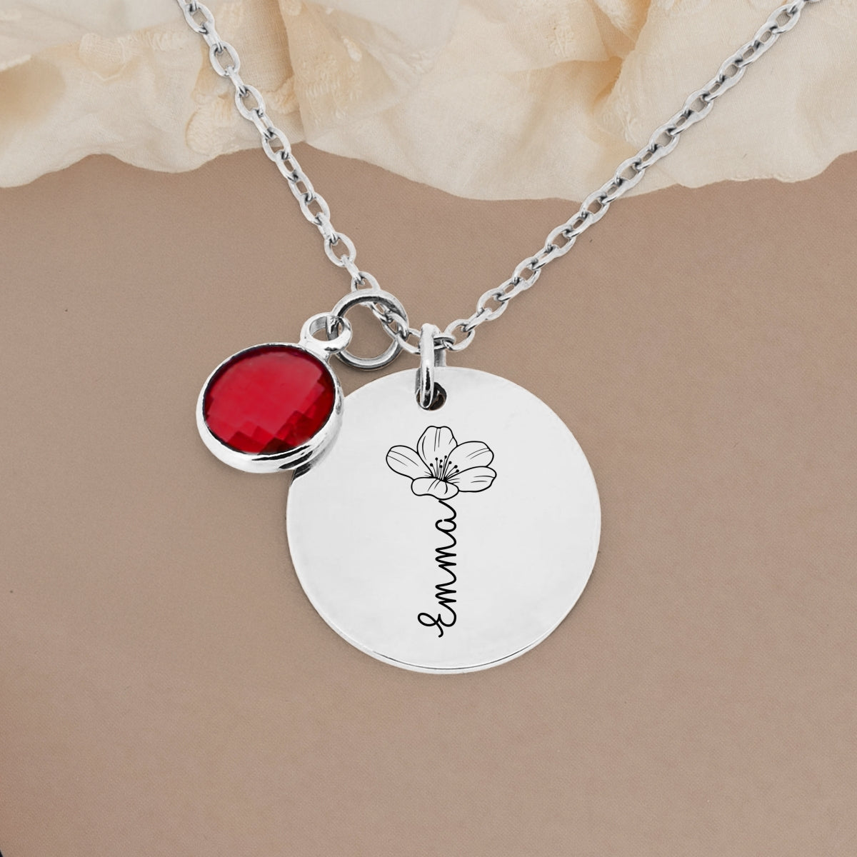 Custom Name Flower - Personalized Custom Birthstone Necklace