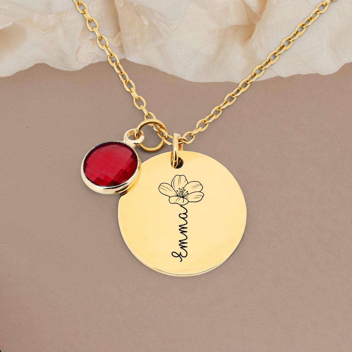 Custom Name Flower - Personalized Custom Birthstone Necklace