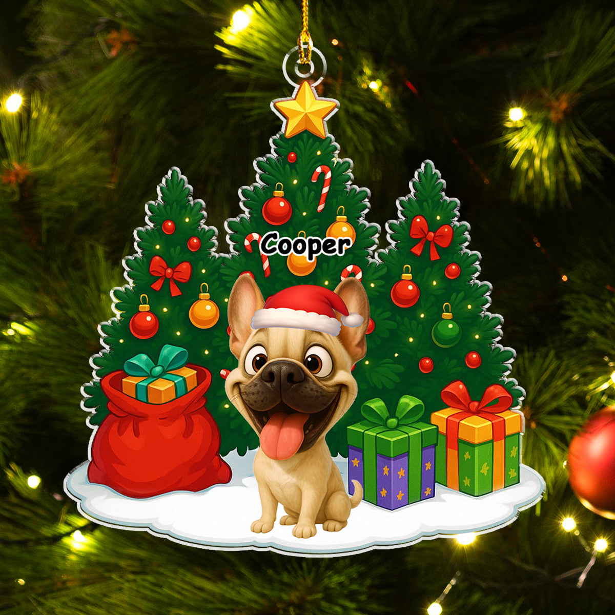 Dog Under Christmas Tree - Personalized Custom Acrylic Ornament