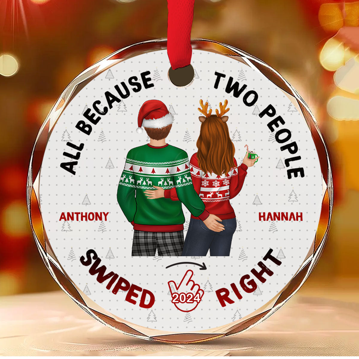 Christmas Swiped Right - Personalized Custom Glass Ornament