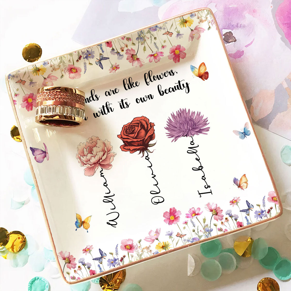 Friends Are Blossoms In Life - Personalized Custom Jewelry Dish