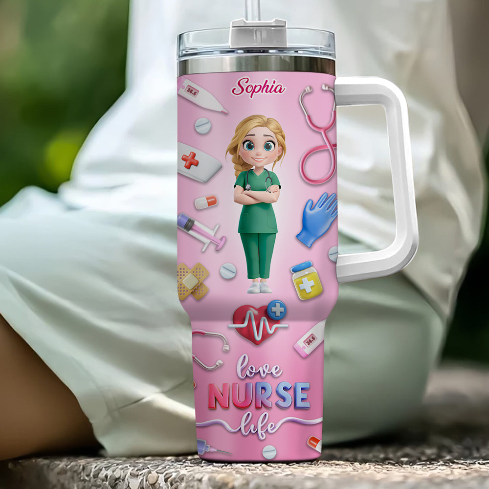 Love Nurse Life - Personalized Custom 3D Effect Printed 40 Oz Tumbler