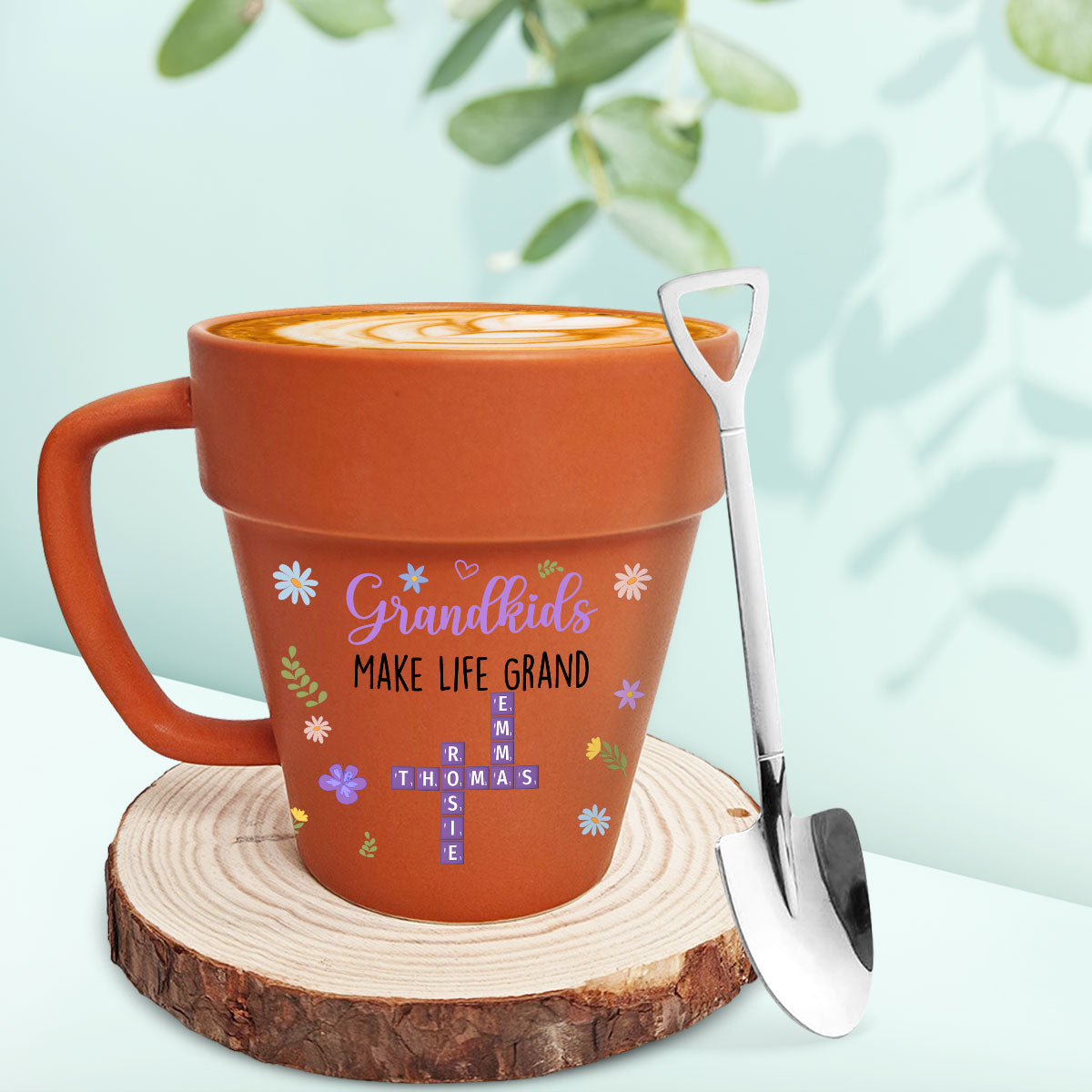 Grandkids Make Life Grand Crossword Puzzle - Personalized Custom Plant Pot Mug