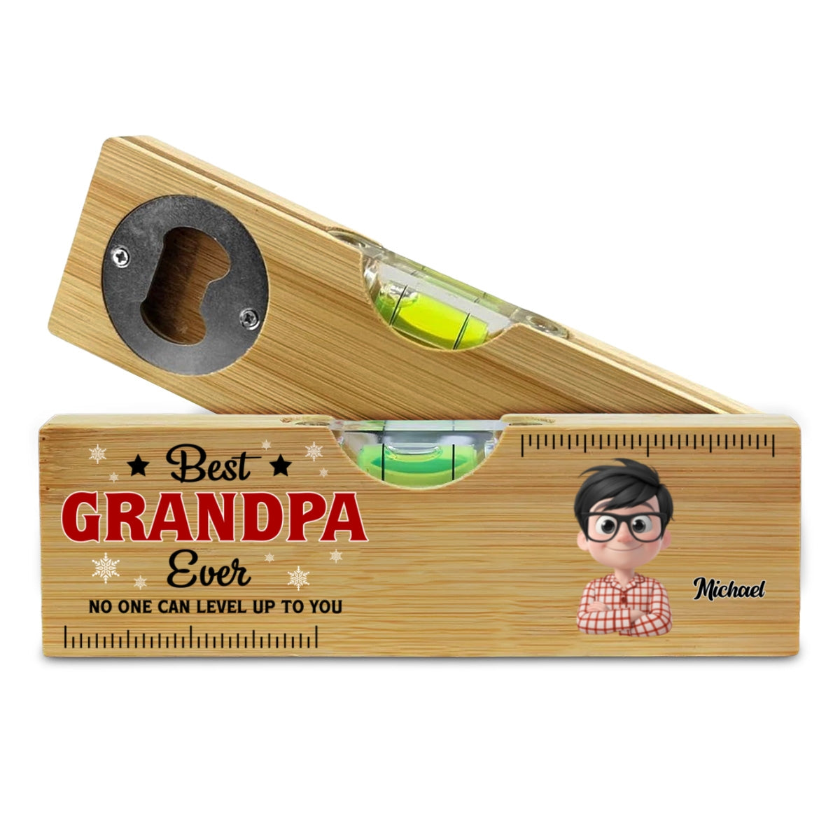 No One Level Up To You Christmas - Personalized Custom Wooden Spirit Level Bottle Opener
