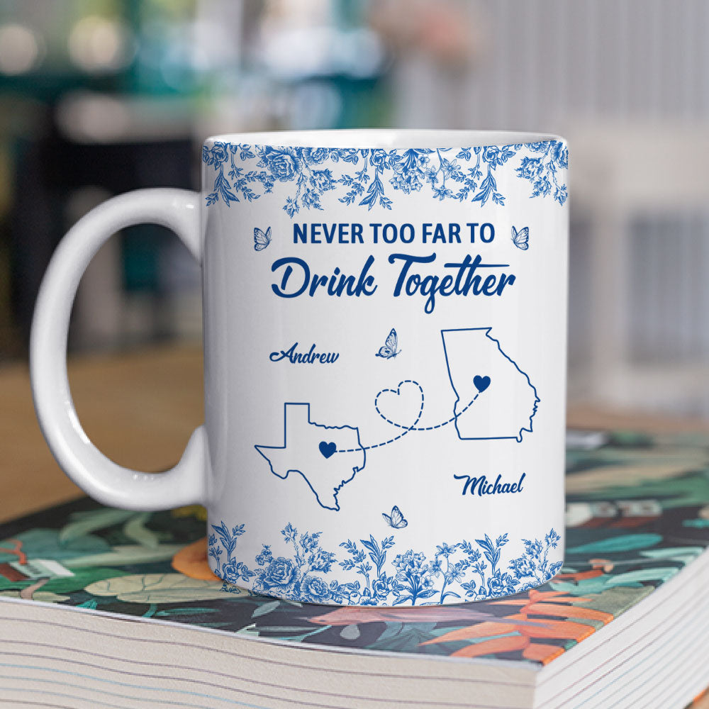 Never Too Far Toile Version - Personalized Custom Coffee Mug