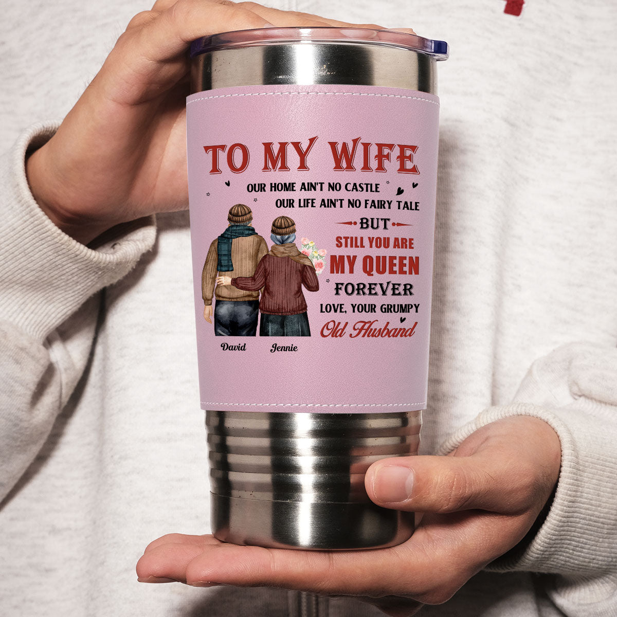 To My Queen - Personalized Custom Pink Leather Tumbler