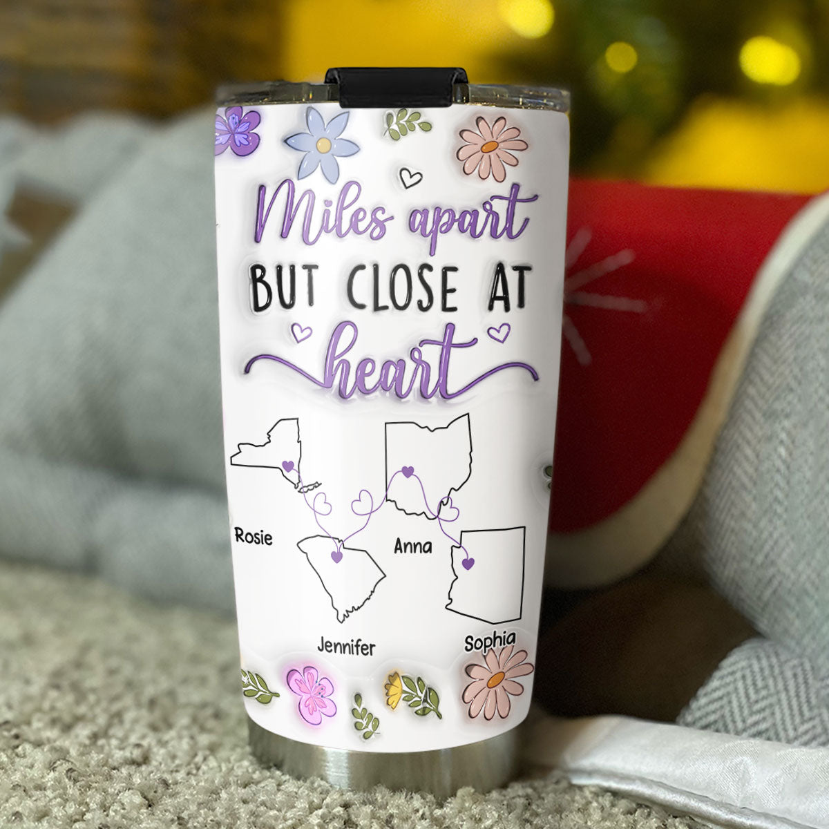 Miles Apart But Close At Heart - Personalized Custom 3D Inflated Effect Tumbler