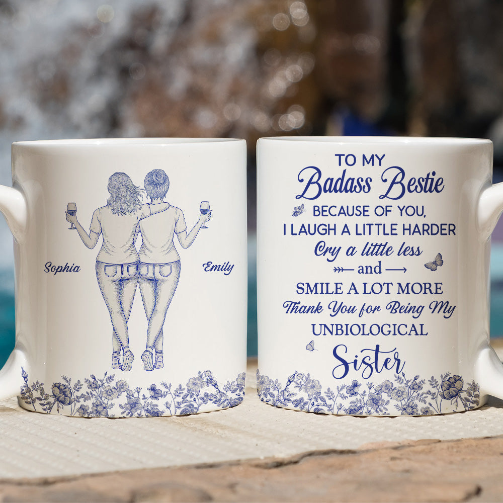 Thank You for Being My Sister Flower Toile Ver 2 - Personalized Custom Coffee Mug