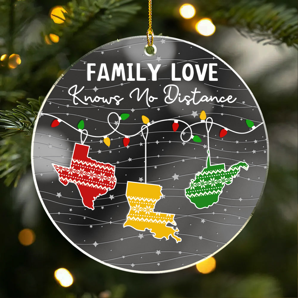 Family Love Knows No Distance - Personalized Custom Mirrored Acrylic Ornament