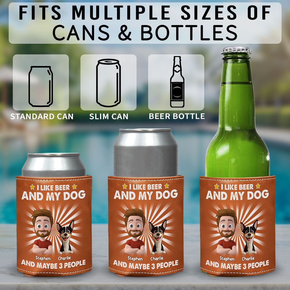 I Like Beer - Personalized Custom Leather Can Cooler Holder