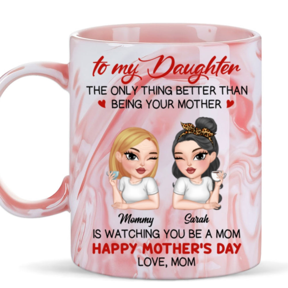 Watching You Be A Mom - Personalized Custom Pink Marble Mug