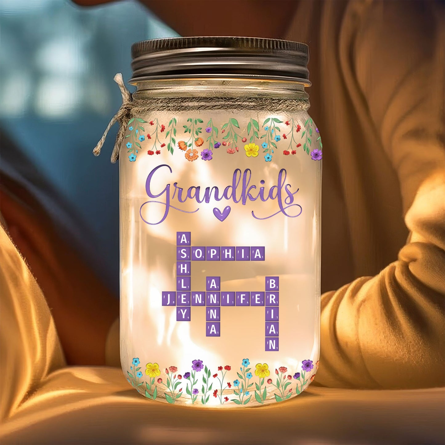 Love My Grandkids Crossword - Personalized Custom Mason Jar Light