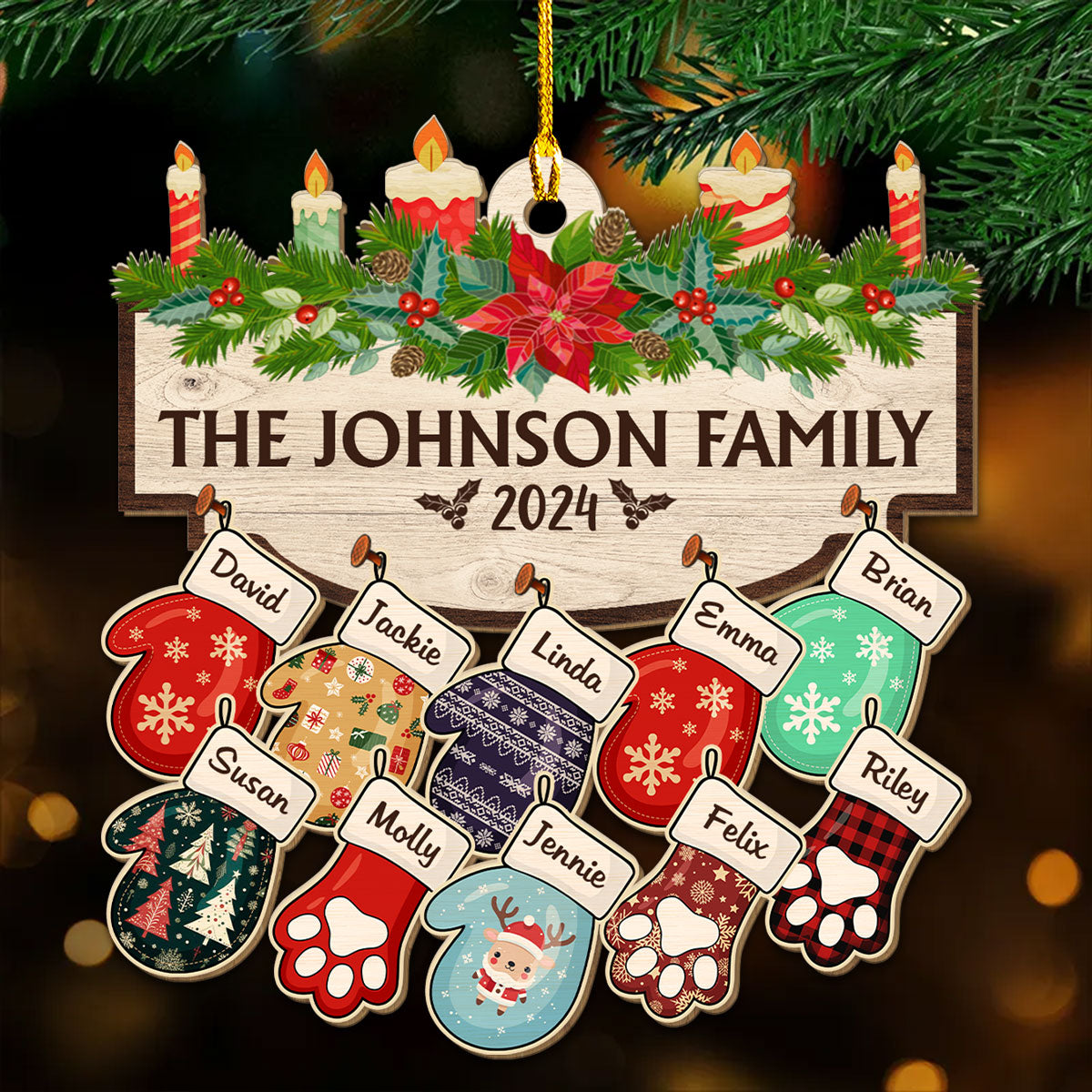 Family With Pet Ver 2 - Personalized Custom Wood Ornament