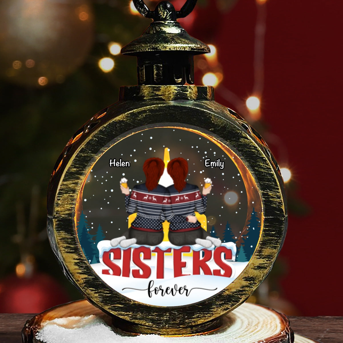Besties Sitting Together - Personalized Custom Christmas Lantern