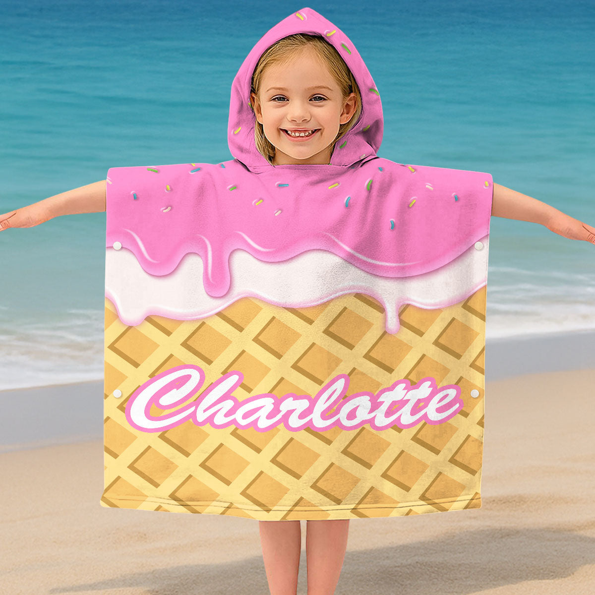 Ice Cream - Personalized Custom Hooded Beach Towel