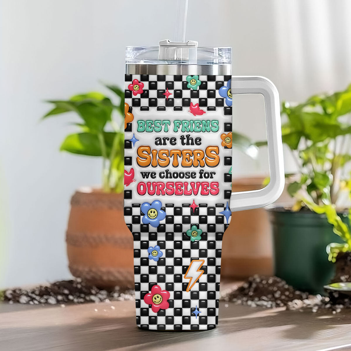 Sisters By Hearts - Personalized Custom 3D Inflated Effect Printed 40 Oz Tumbler