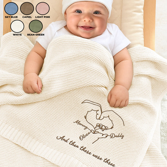 Hold Hands - Personalized Custom Embroidered Knitted Baby Blanket