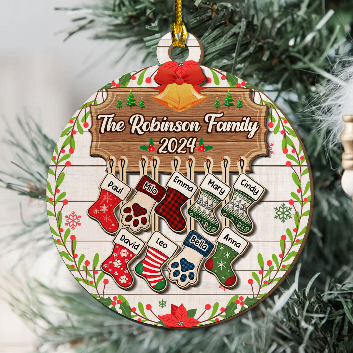 Lovely Family With Pet - Personalized Custom Freeshape 2-Layered Wood Ornament