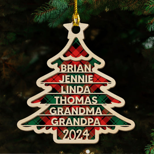 Family Name Christmas Tree - Personalized Custom 2-layered Wood Ornament