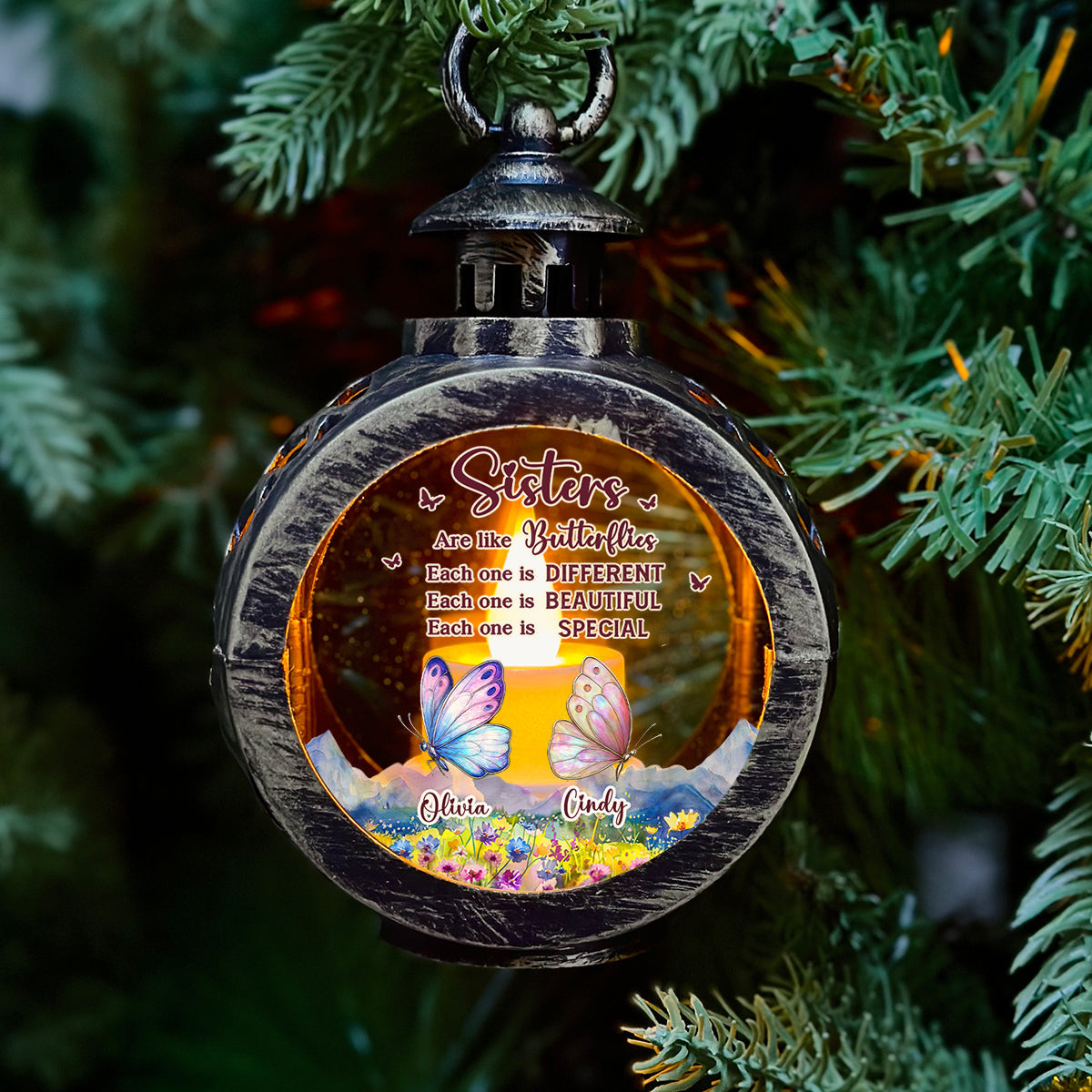 Sisters Are Like Butterflies - Personalized Custom Christmas Lantern